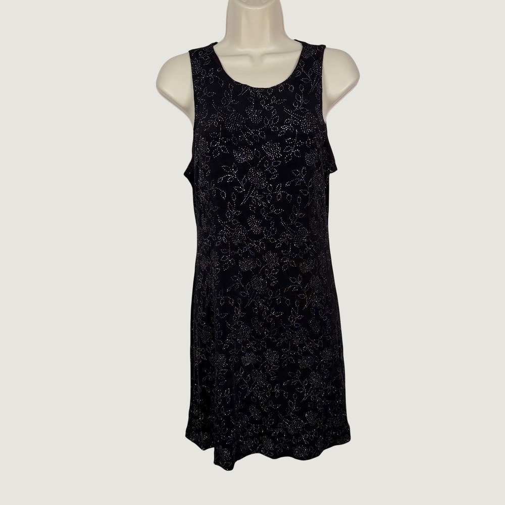 All That Jazz Small Black Glitter Sparkle Sleeveless Mini Dress Vintage 90s